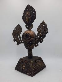 Buddhist Handmade Statue Of Citipati Head, [antique], [chocolate Oxidized]