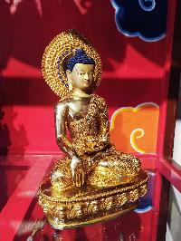 Buddhist Handmade Statue Of Shakyamuni Buddha, [face Painted], [gold Plated], [stone Setting]