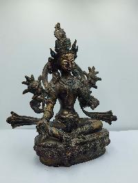 [old Stock], Buddhist Handmade Statue Of Green Tara, [antique Finishing], [stone Setting]