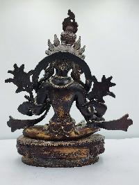 [old Stock], Buddhist Handmade Statue Of Green Tara, [antique Finishing], [stone Setting]