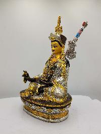 Buddhist Handmade Statue Of Padmasambhava Or Guru Rinpuchhen, [silver Plated], [chocolate Oxidized], [face Painted]