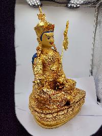 Buddhist Handmade Statue Of Padmasambhava, [full Fire Gold Plated], [face Painted], [stone Setting]