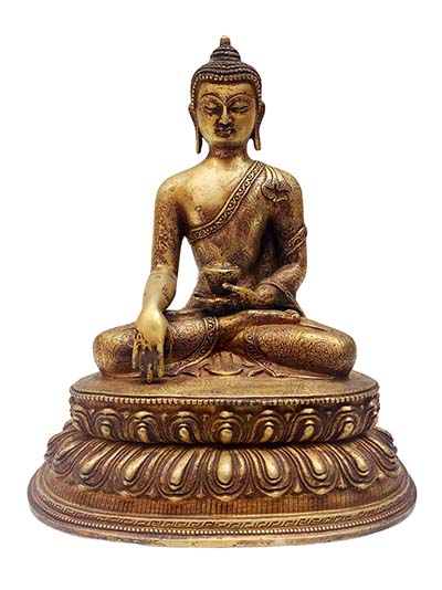 Buddhist Statue Of Shakyamuni Buddha, [full Fire Gold Plated], Antique Finishing