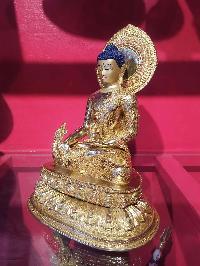 Buddhist Handmade Statue Of Medicine Buddha, [face Painted], [gold Plated], [stone Setting]