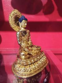 Buddhist Handmade Statue Of Medicine Buddha, [face Painted], [gold Plated], [stone Setting]