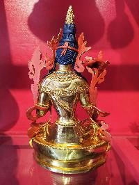 Green Tara Statue, Buddhist Handmade Statue, [face Painted], [gold Plated], [stone Setting]