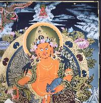 Buddhist Handmade Thangka Of Yellow Jambhala, [hand Painted]