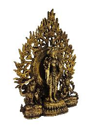Buddhist Statue Of Standing Green Tara With Manjushri And Chenrezig, [antique Finishing]