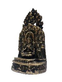 [unique], Buddhist Handmade Statue Of Green Tara On Throne And Shakyamuni Buddha On Top, [antique Finishing]