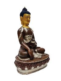 Shakyamuni Buddha Statue, Buddhist Handmade Statue, [silver Plated And Chocolate Oxidized], [face Painted]