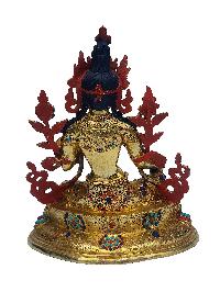 Green Tara Statue, Buddhist Handmade Statue, [face Painted], [gold Plated], [stone Setting]