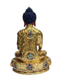 Buddhist Handmade Statue Of Shakyamuni Buddha, [face Painted], [gold Plated], [stone Setting]