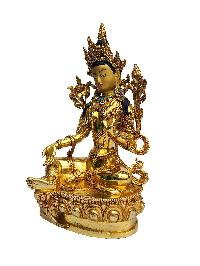 Green Tara Statue, Buddhist Handmade Statue, [face Painted], [gold Plated], [stone Setting]