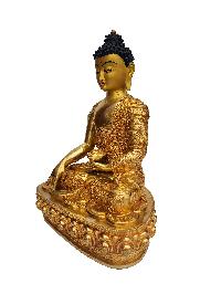 Buddhist Handmade Statue Of Shakyamuni Buddha, [face Painted], [gold Plated], [stone Setting]