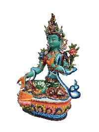 Green Tara Statue, Buddhist Handmade Statue, [thangka Colour Finishing]