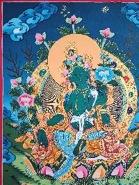 Green Tara Thangka Painting, Buddhist Traditional Painting, Tibetan Style