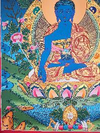 Medicine Buddha Thangka Painting, Buddhist Traditional Painting, Tibetan Style