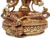 Green Tara, Buddhist Handmade Statue [full Fire Gold Plated], [face Painted], [stone Setting]