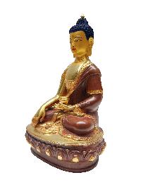 Shakyamuni Buddha, Buddhist Handmade Statue With Extra Gold On Base, [partly Gold Plated, Face Painted]