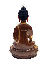 Shakyamuni Buddha, Buddhist Handmade Statue With Extra Gold On Base, [partly Gold Plated, Face Painted]