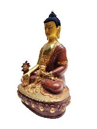 Buddhist Handmade Statue Of Medicine Buddha Extra Gold On Base, [partly Gold Plated, Face Painted]