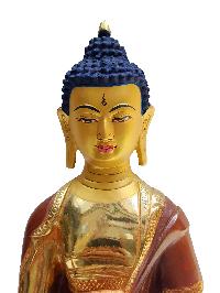 Buddhist Handmade Statue Of Medicine Buddha Extra Gold On Base, [partly Gold Plated, Face Painted]