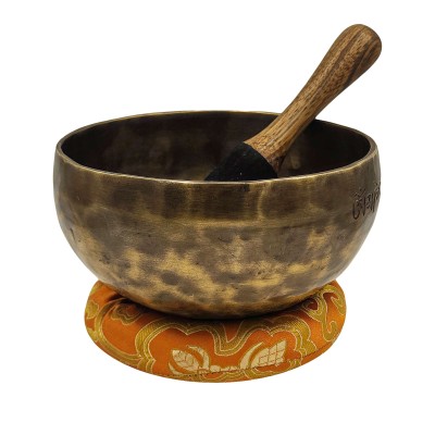 Full Moon Singing Bowl, Buddhist Hand Beaten, Moon Carved