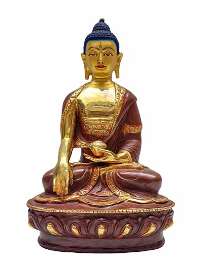 Shakyamuni Buddha Statue, Buddhist Handmade Statue With Gold Base, [partly Gold Plated, Face Painted]