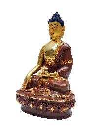 Shakyamuni Buddha Statue, Buddhist Handmade Statue With Gold Base, [partly Gold Plated, Face Painted]