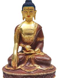 Shakyamuni Buddha Statue, Buddhist Handmade Statue With Gold Base, [partly Gold Plated, Face Painted]