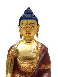 Shakyamuni Buddha Statue, Buddhist Handmade Statue With Gold Base, [partly Gold Plated, Face Painted]