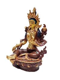 Green Tara Statue, Buddhist Handmade Statue, [partly Gold Plated, Face Painted]