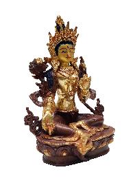 Green Tara Statue, Buddhist Handmade Statue, [partly Gold Plated, Face Painted]