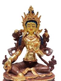 Green Tara Statue, Buddhist Handmade Statue, [partly Gold Plated, Face Painted]