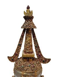 Stupa, Buddhist Handmade Statue [stone Setting], [electro Gold Plating].
