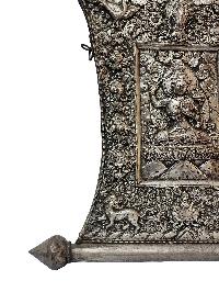 Manjushri Metal Wall Hanging, Silver Plated, High Quality, With Gaurdha On Top