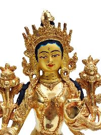 Green Tara, Buddhist Handmade Statue, [full Fire Gold Plated], With [painted Face]