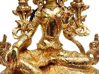 Green Tara, Buddhist Handmade Statue, [full Fire Gold Plated], With [painted Face]