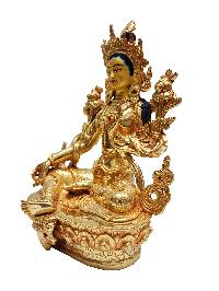 Green Tara, Buddhist Handmade Statue, [full Fire Gold Plated], With [painted Face]