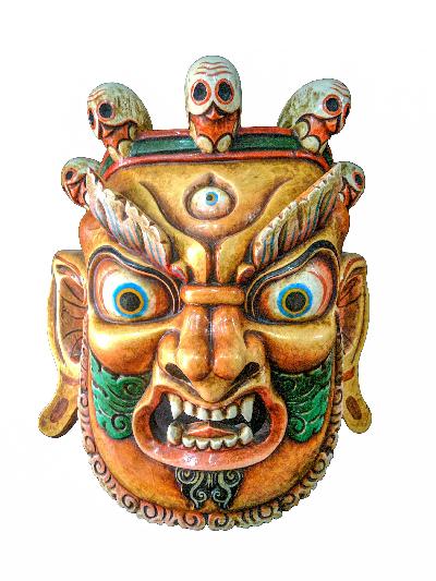 Mahakala, Handmade Wooden Mask Of Mahakal, [painted], [popular Wood]