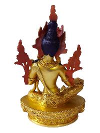 Green Tara, Buddhist Full Gold Plated Statue Of Green Tara With Painted Face And Deep Carving