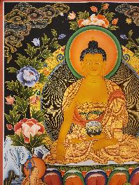 Shakyamuni Buddha Thangka, Buddhist Traditional Painting, With Sariputra And Maudgalyayana