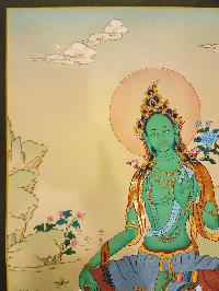 Green Tara Thangka, Buddhist Traditional Painting, [real Gold] Karma Gadri Art