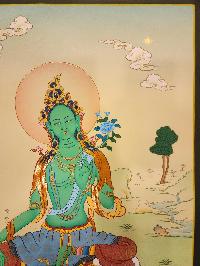 Green Tara Thangka, Buddhist Traditional Painting, [real Gold] Karma Gadri Art