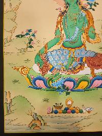 Green Tara Thangka, Buddhist Traditional Painting, [real Gold] Karma Gadri Art