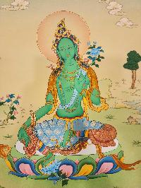 Green Tara Thangka, Buddhist Traditional Painting, [real Gold] Karma Gadri Art