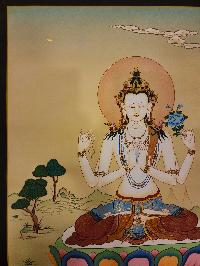 Chenrezig Thangka, Buddhist Traditional Painting, [real Gold] Karma Gadri Art