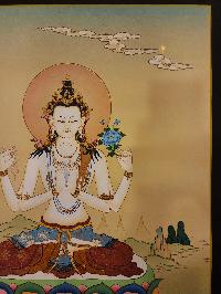 Chenrezig Thangka, Buddhist Traditional Painting, [real Gold] Karma Gadri Art