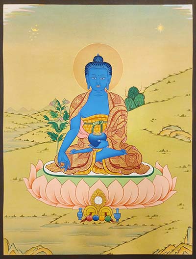 Medicine Buddha Thangka, Buddhist Traditional Painting, Tibetan Style Karma Gadri Art