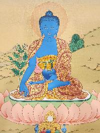 Medicine Buddha Thangka, Buddhist Traditional Painting, Tibetan Style Karma Gadri Art